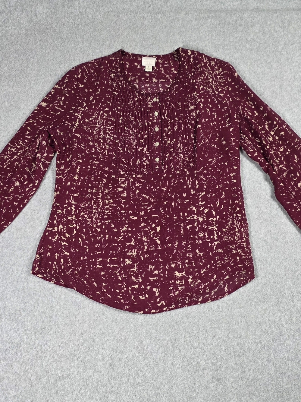 Converse Burgundy Printed Pintuck Henley Blouse